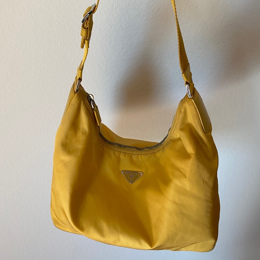 Prada nylon yellow hobo bag